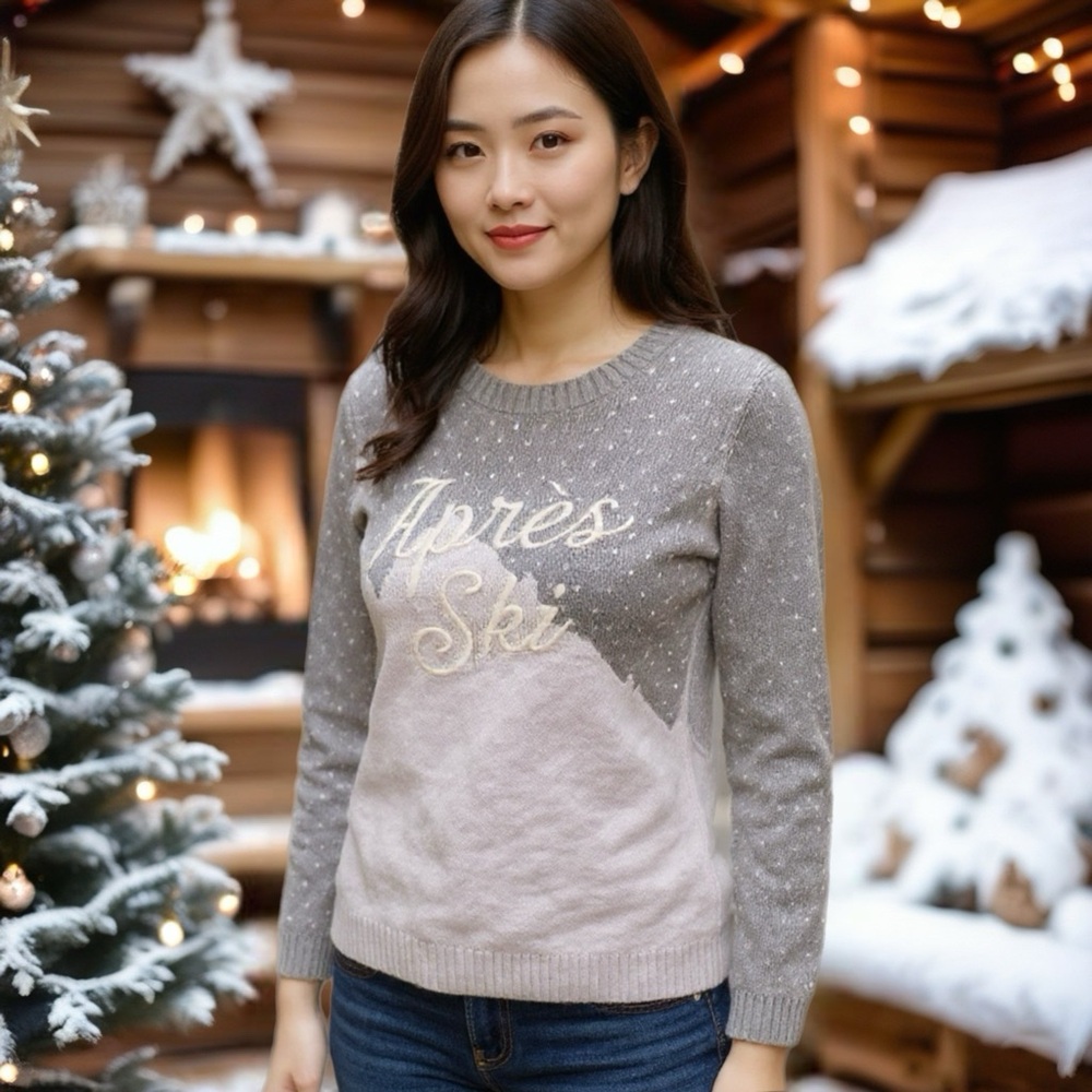 Tommy Hilfiger Gray and Cream Women's Sweater